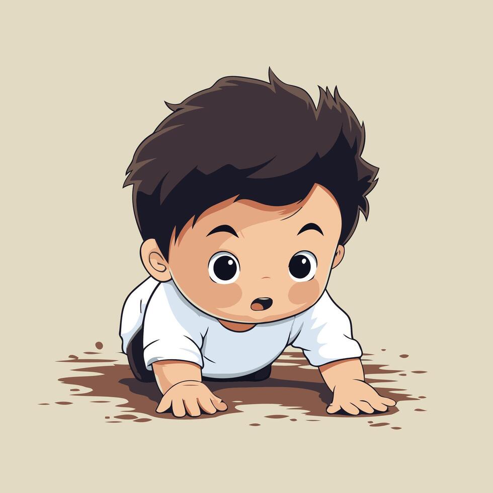 illustration of a baby boy crawling on the ground Cartoon style vector
