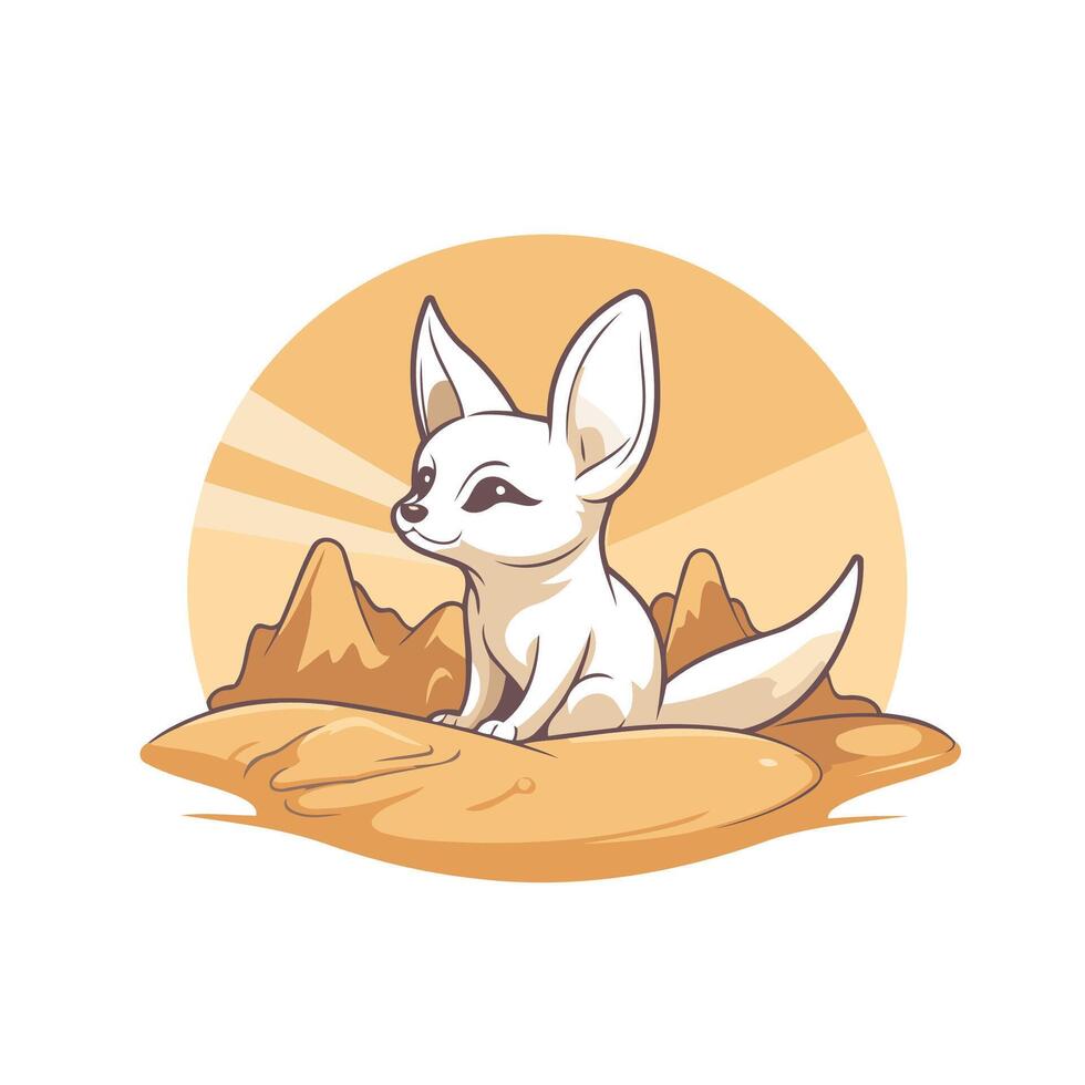 Cute cartoon kangaroo in the desert illustration vector