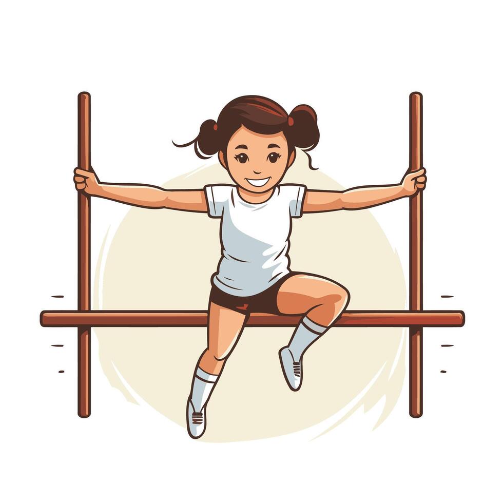 Cute little girl gymnast doing exercises on parallel bars element illustration graphic design vector