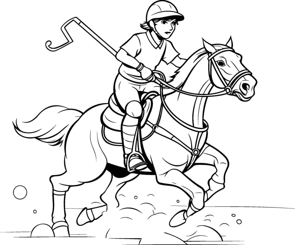 Illustration of a polo player running with his horse illustration vector
