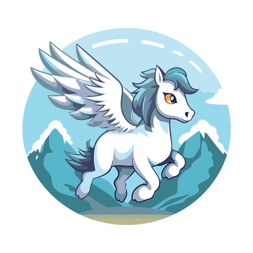 Pegasus with wings flying in the sky illustration vector