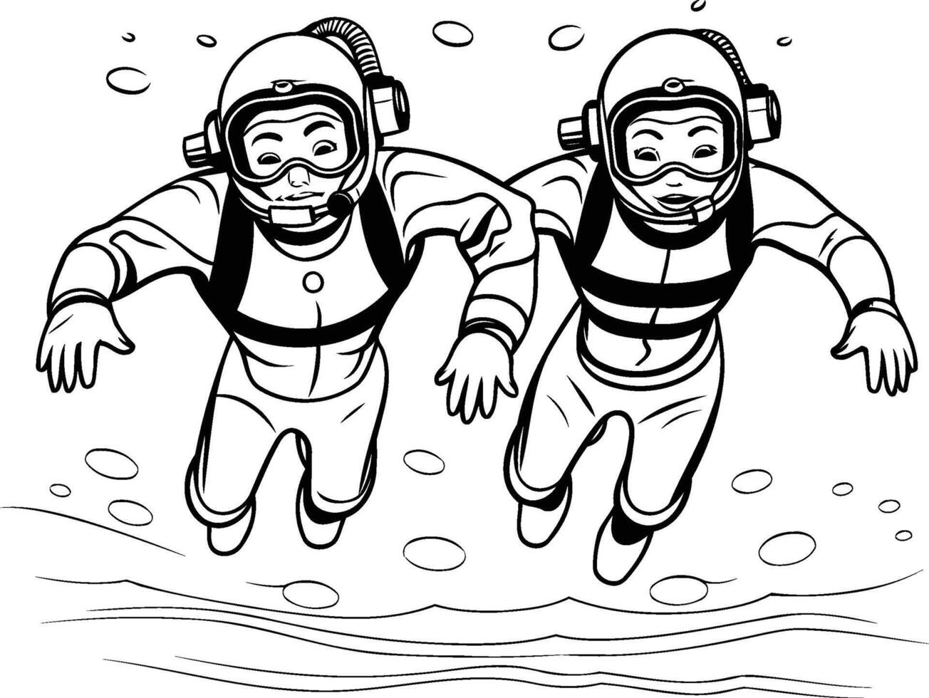Couple of scuba divers diving in the sea illustration vector