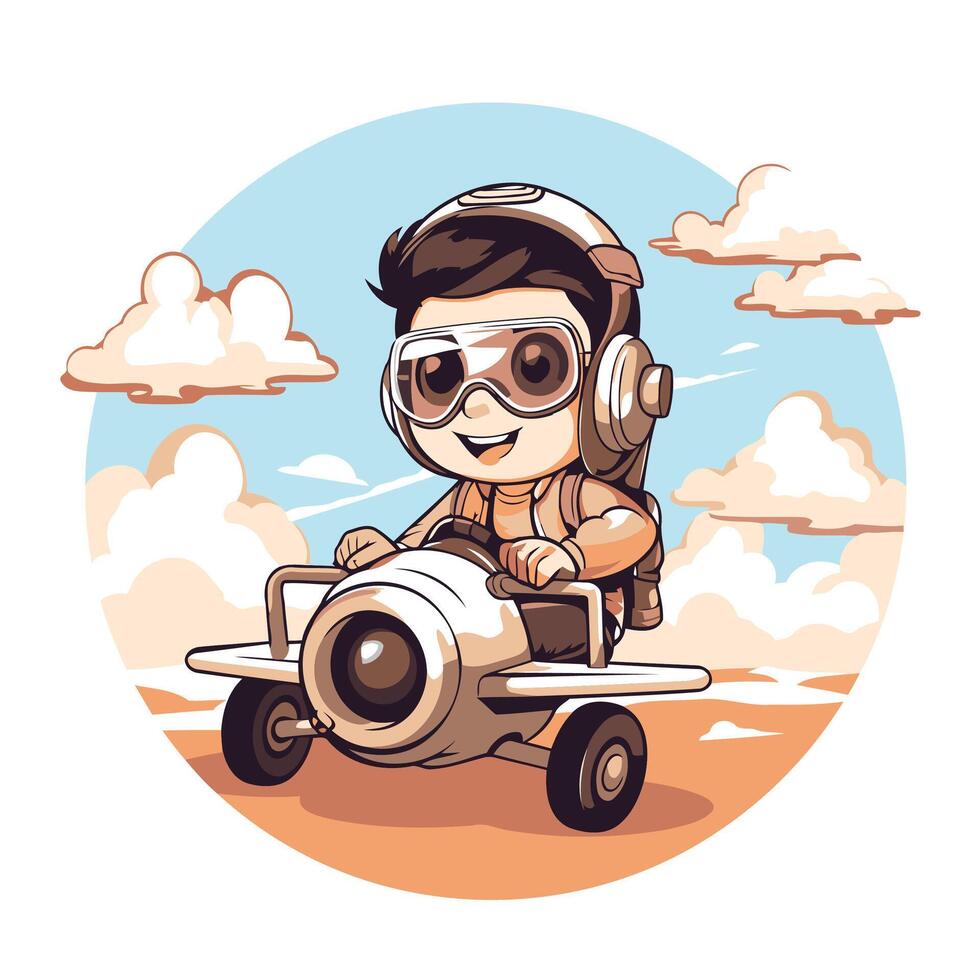 Cute cartoon astronaut with airplane illustration of a boy in space suit vector