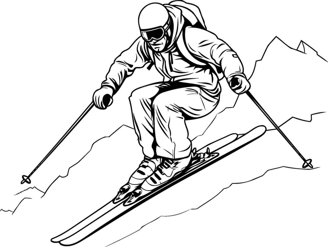 Skiing Monochrome illustration of a skier skiing downhill vector