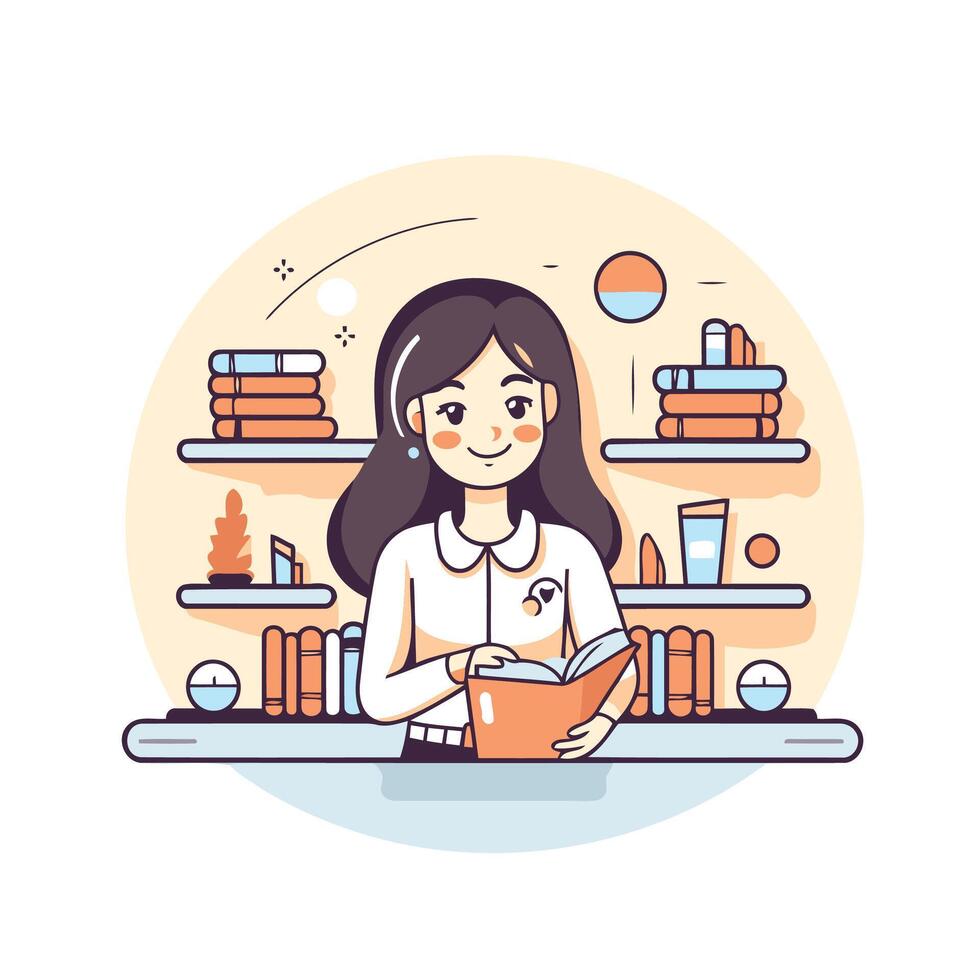 Woman reading a book at home Flat design style illustration vector