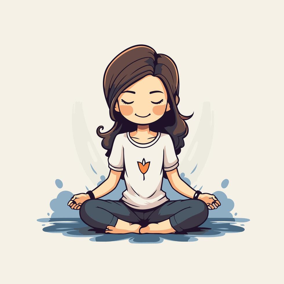 illustration of a young woman meditating in lotus position vector