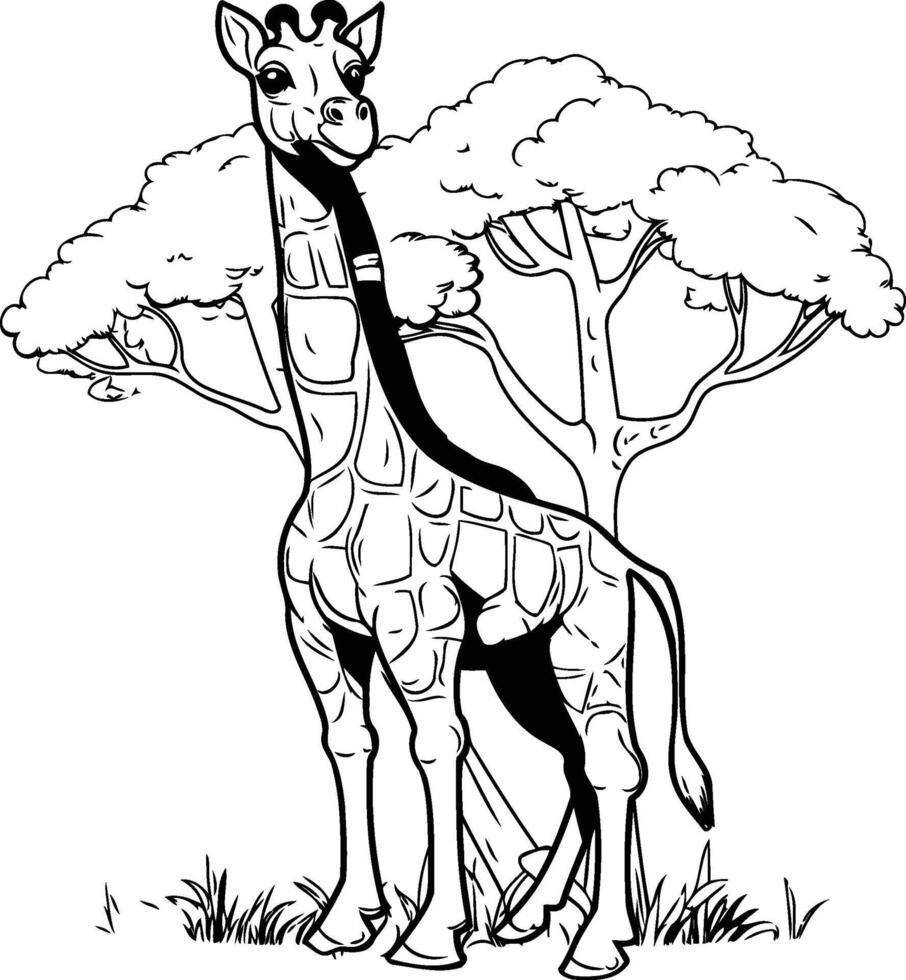 Giraffe Black and White Cartoon Illustration for Coloring Book vector