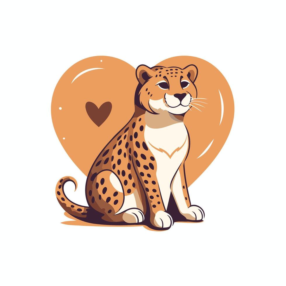 Cheetah sitting on a heart background illustration in cartoon style vector