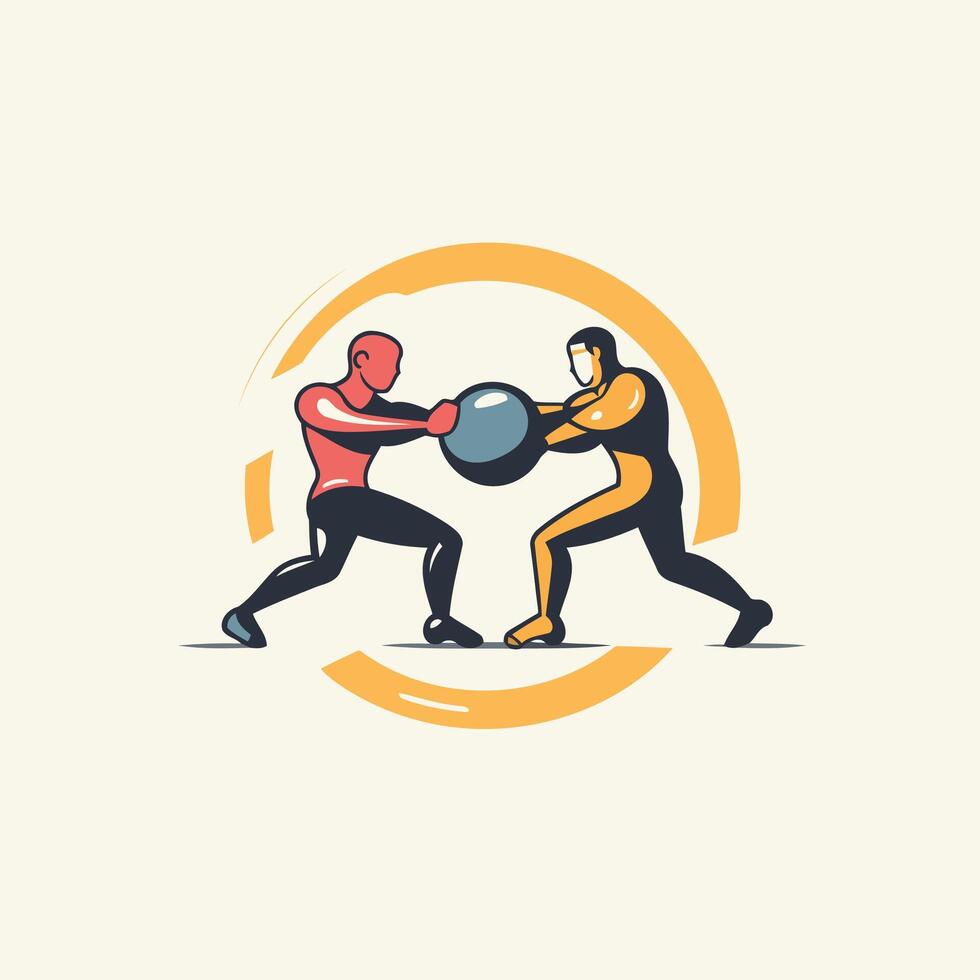 Boxing competition two men fighting with ball illustration vector