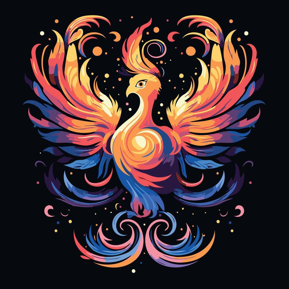 illustration of a stylized bird on a dark background with patterns vector
