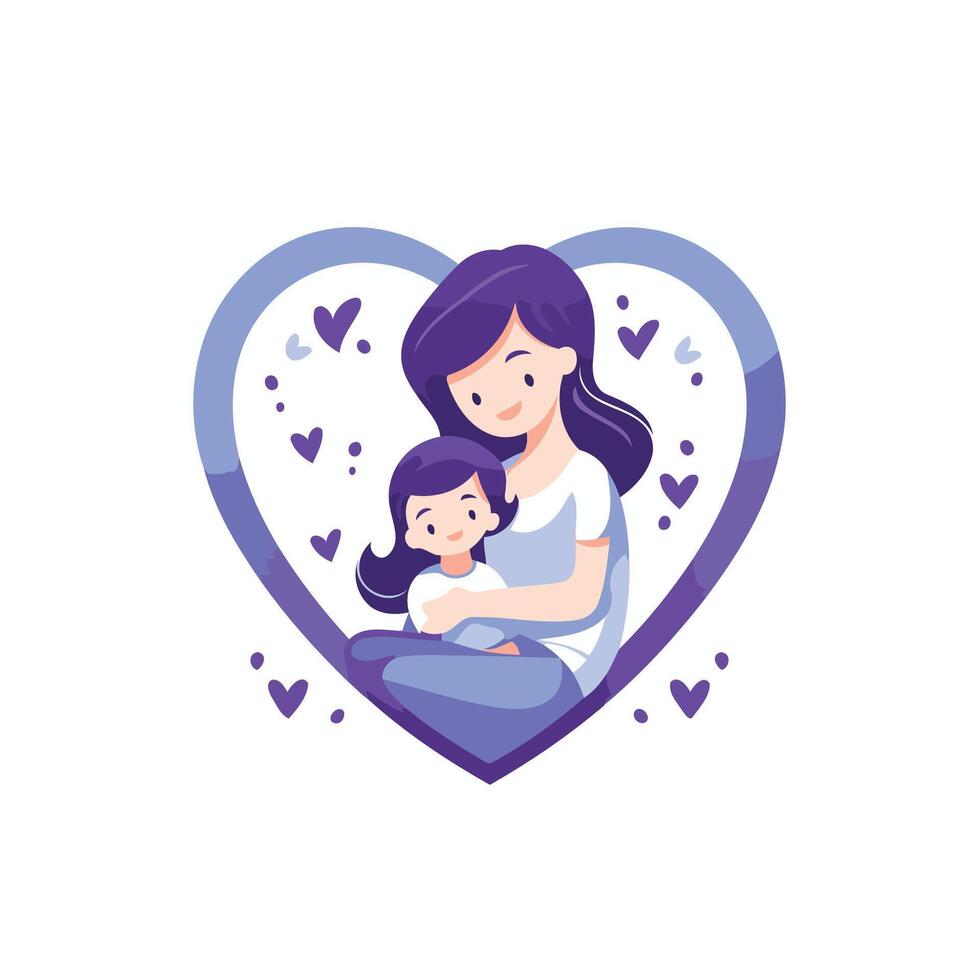 Mother with her daughter in a heart shape flat illustration vector