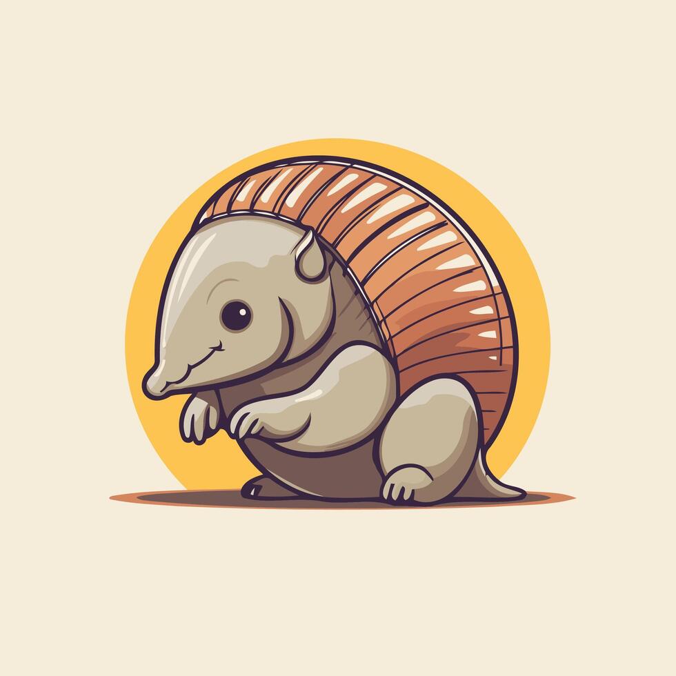 Illustration of a cute cartoon tortoise on a yellow background vector