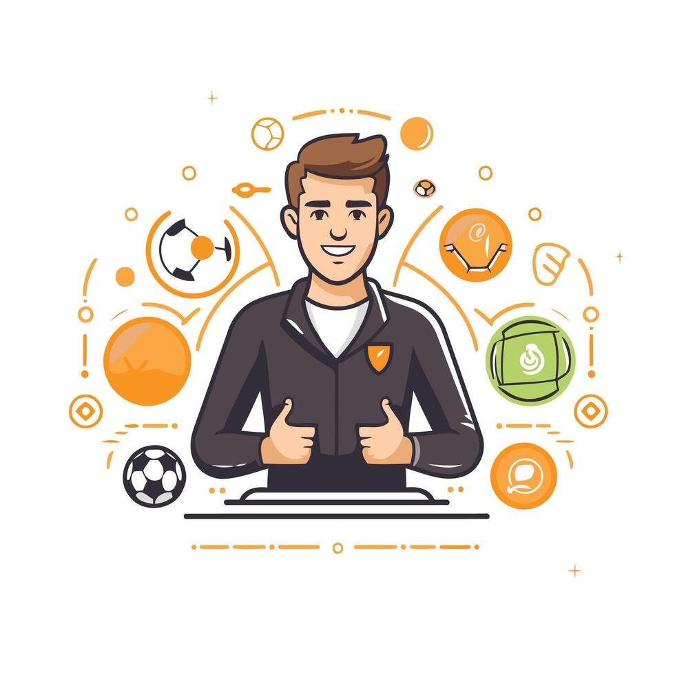 Soccer player in sportswear with a soccer ball illustration vector
