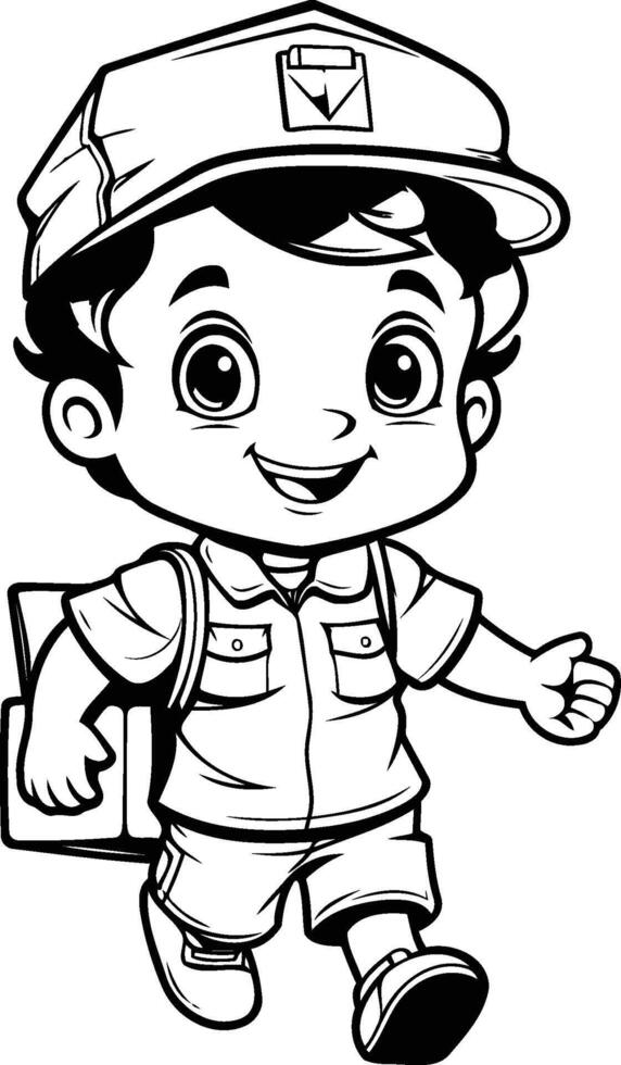 Black and White Cartoon Illustration of a Kid Boy Occupation Character vector