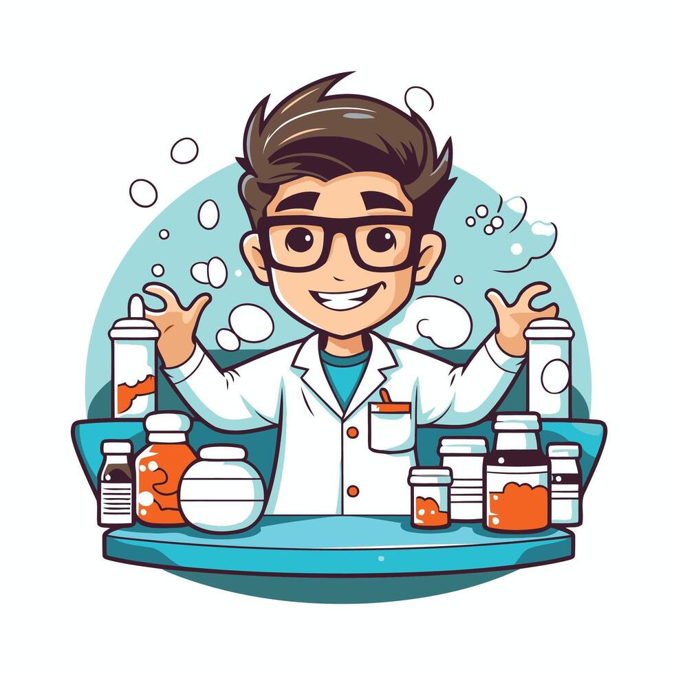 Cartoon character of a boy in a lab coat illustration vector