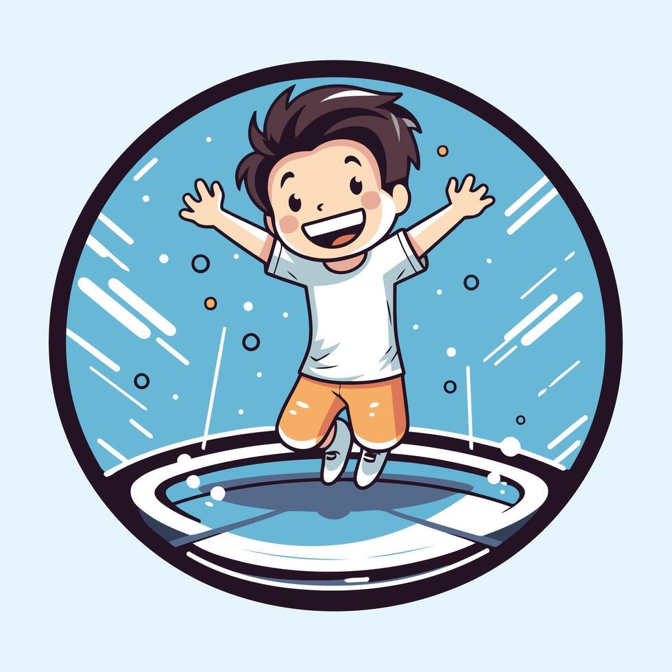 Boy jumping in a water puddle illustration in cartoon style vector