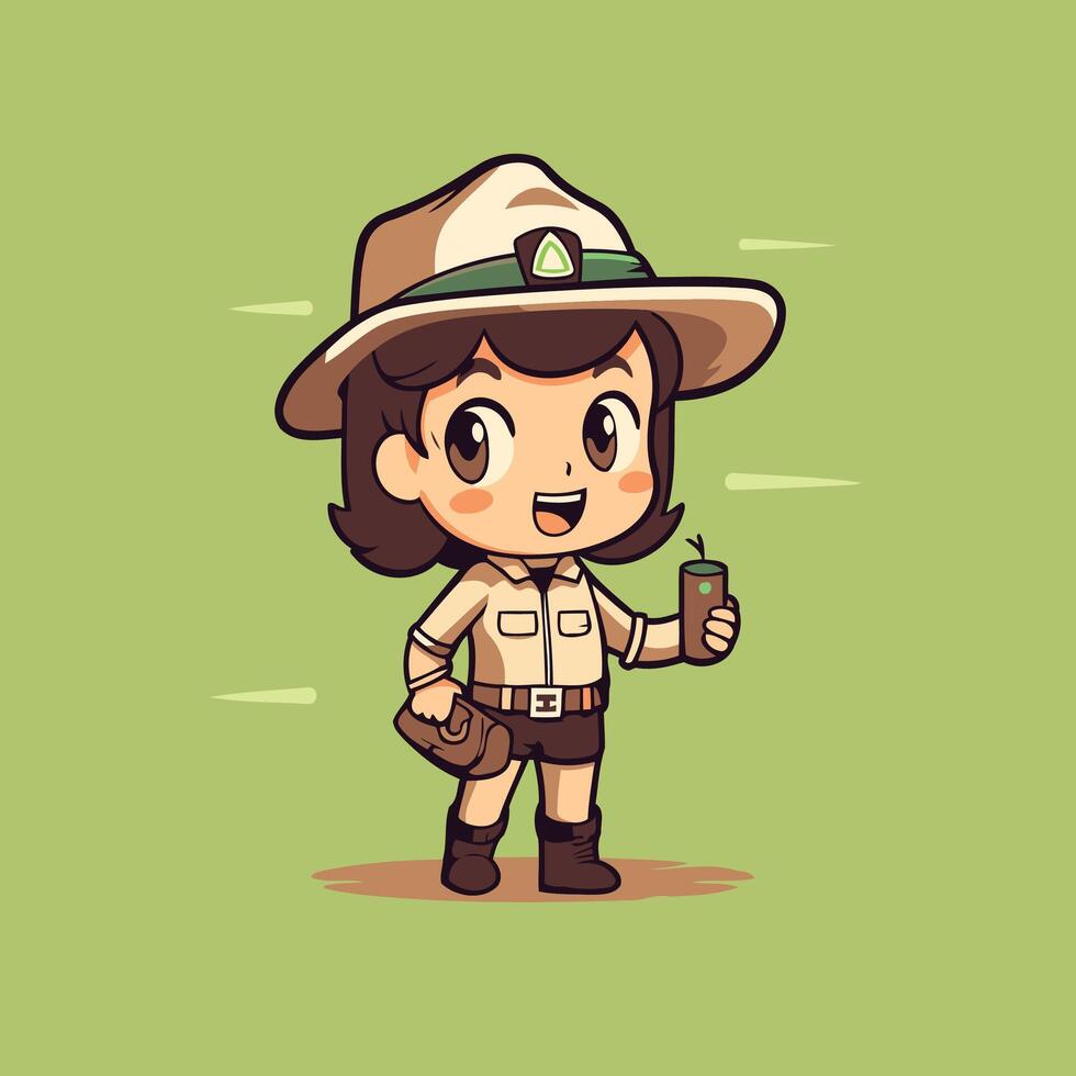 cute cartoon safari girl with mobile phone illustration vector