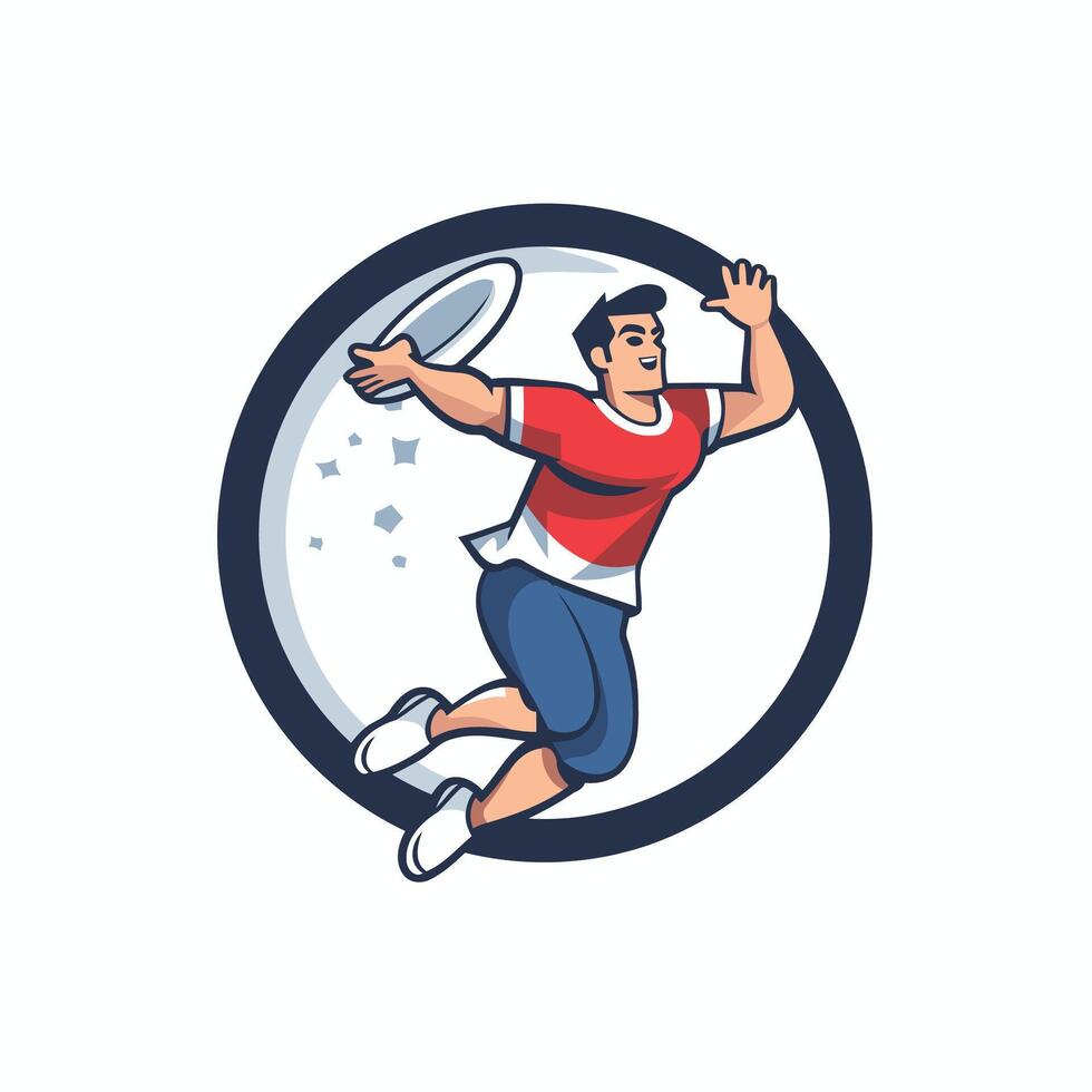 Rugby player running with ball illustration in circle vector