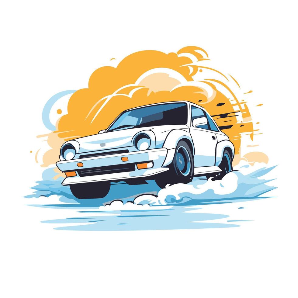 illustration of a car on a background of clouds and sky vector