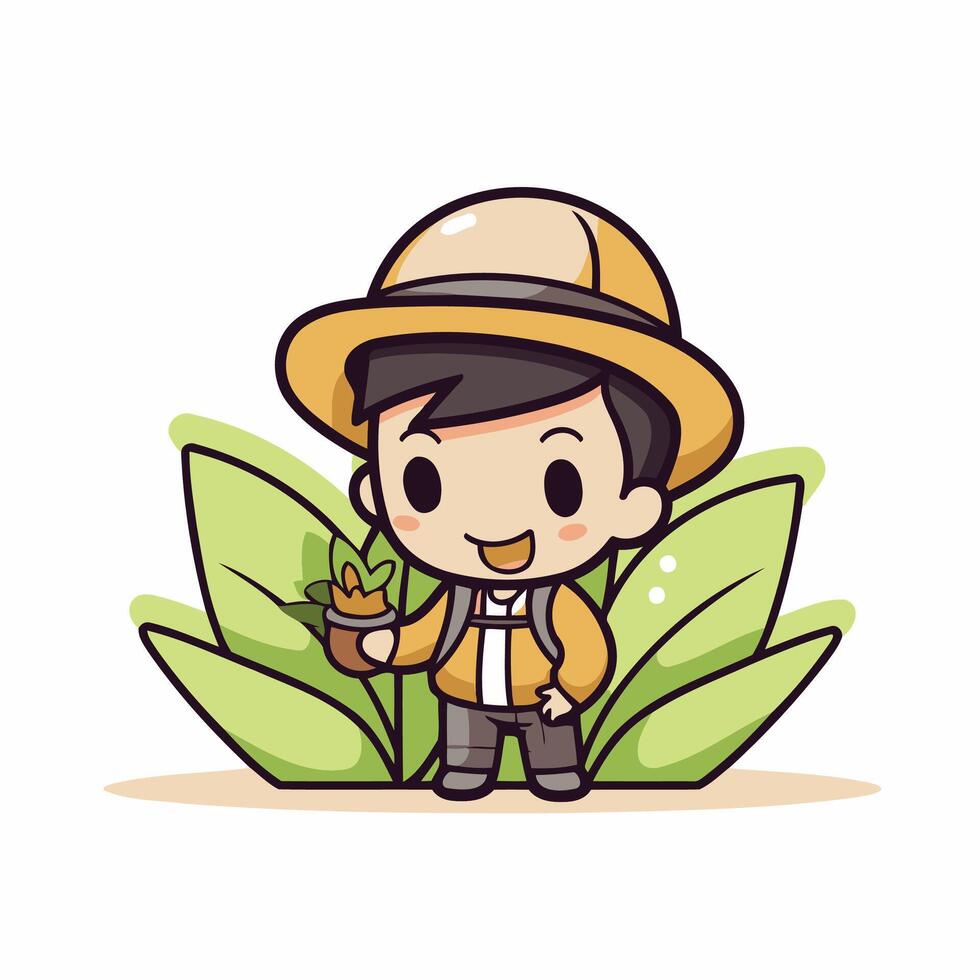 farmer boy with leaf and candle cartoon character element illustration graphic design vector