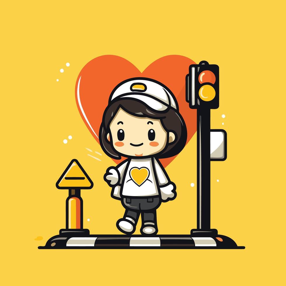Cute Little Girl Carrying a Traffic Light Illustration vector