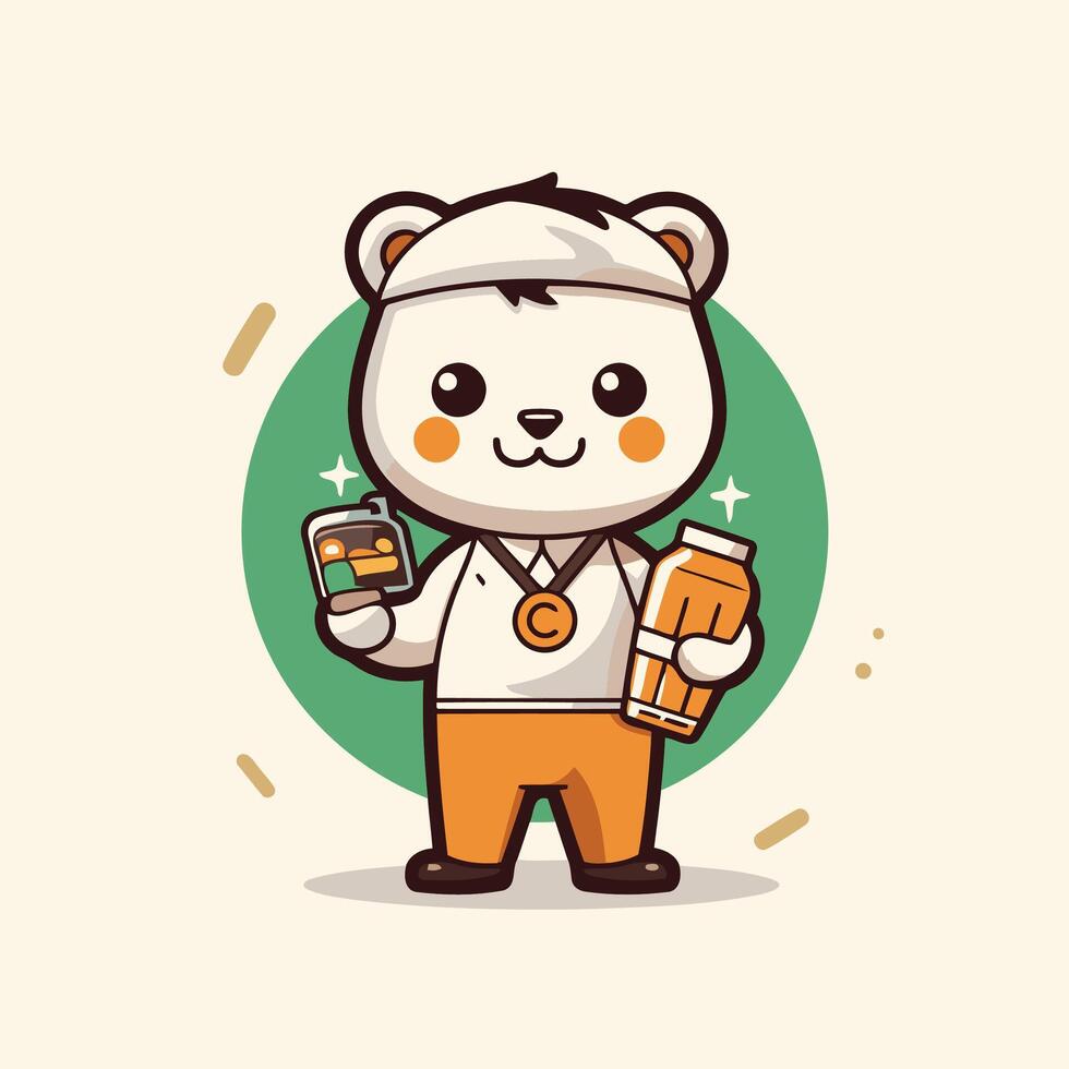 Panda holding a bottle of milk Cute cartoon character illustration vector