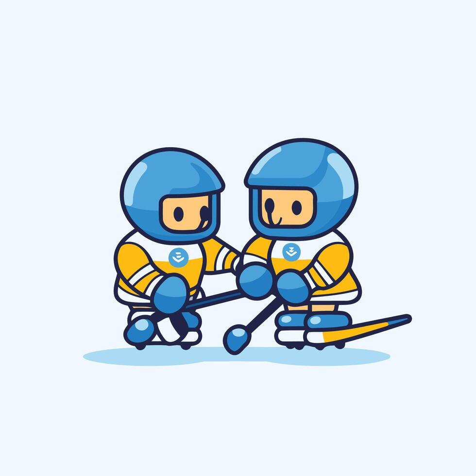 Ice hockey players cartoon illustration isolated on light blue background vector
