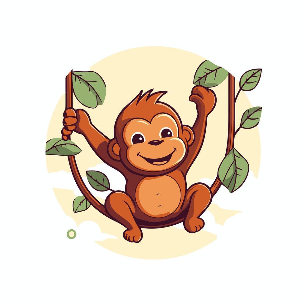 Cute cartoon monkey with a stick illustration on white background vector