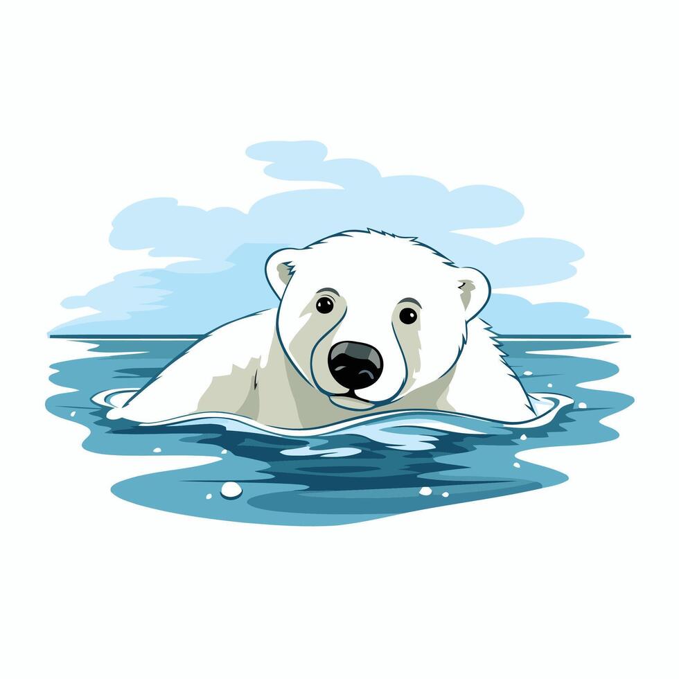 Polar bear swimming in the sea illustration of a cartoon polar bear vector