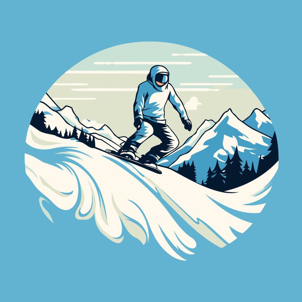 Snowboarder on the background of the mountains illustration vector