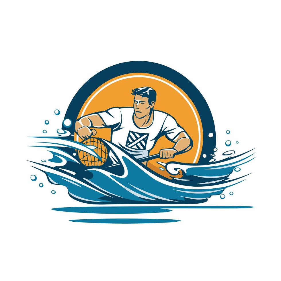 Water polo player on the background of the waves illustration vector