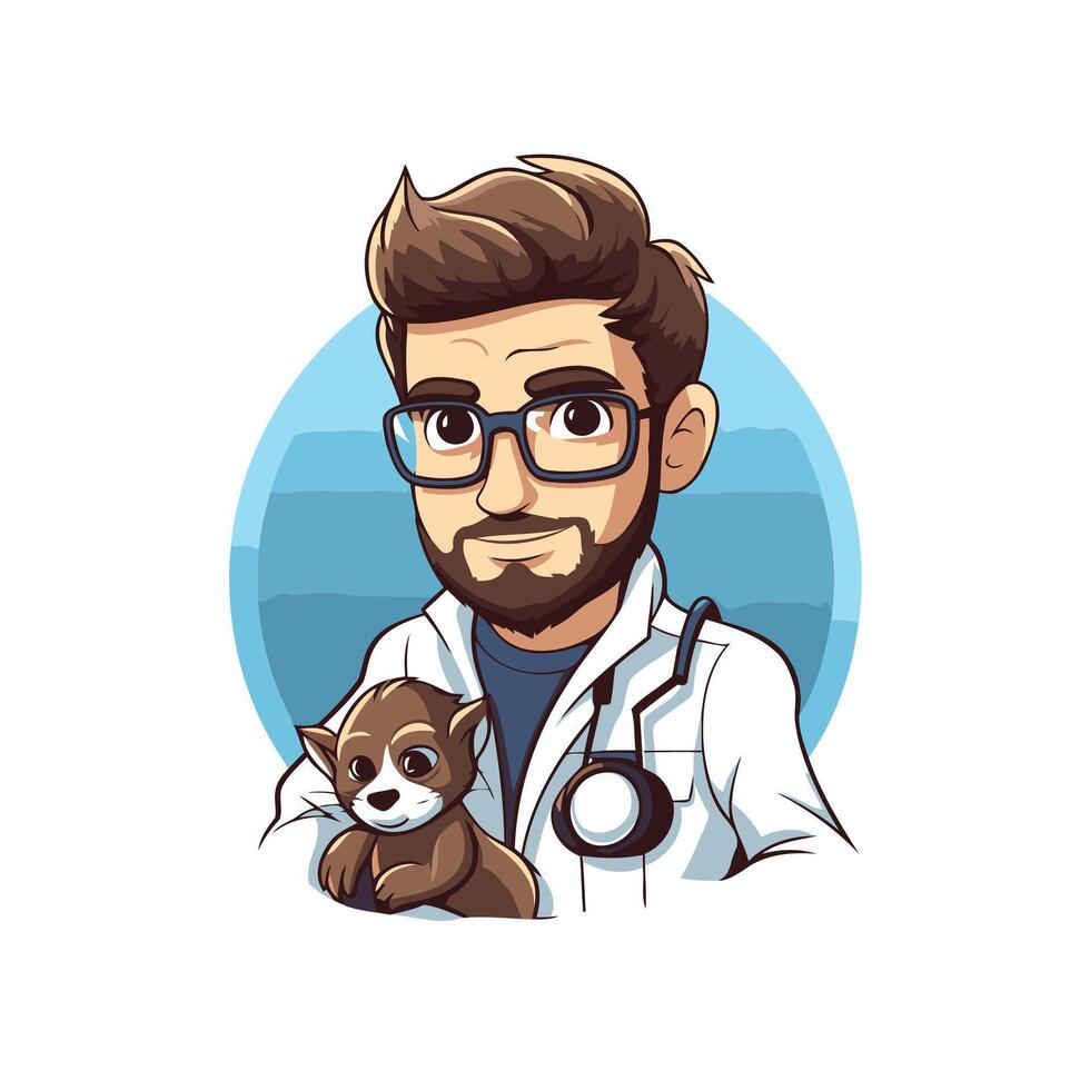 Veterinarian with a dog illustration in cartoon style vector