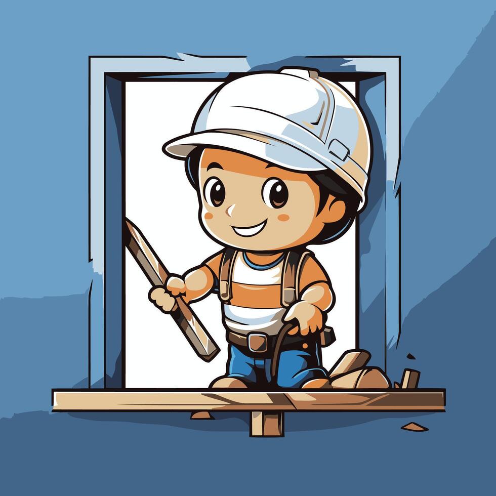 Illustration of a Kid Boy in Construction Hard Hat Holding a Screwdriver vector