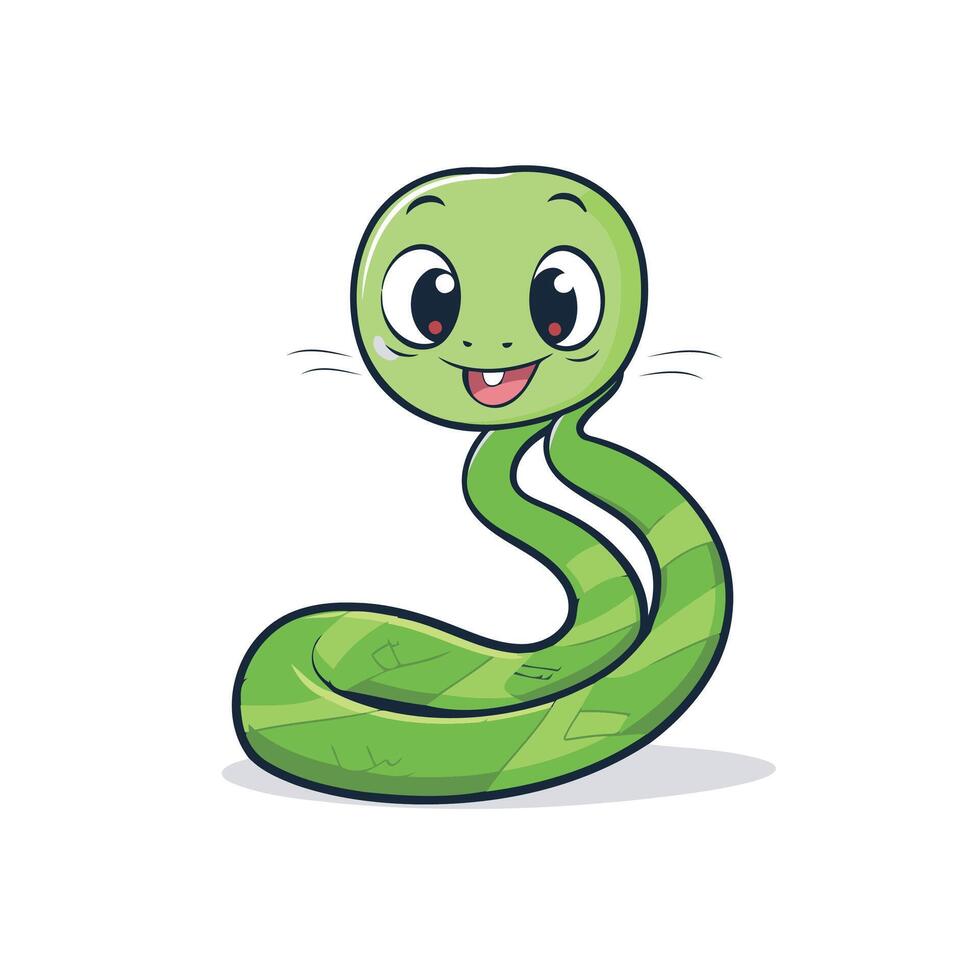 Cute green snake character design illustration isolated on white background vector