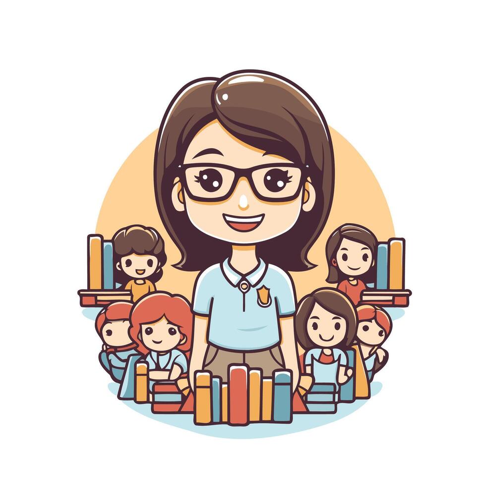 illustration of a teacher with her students Education concept Flat design vector