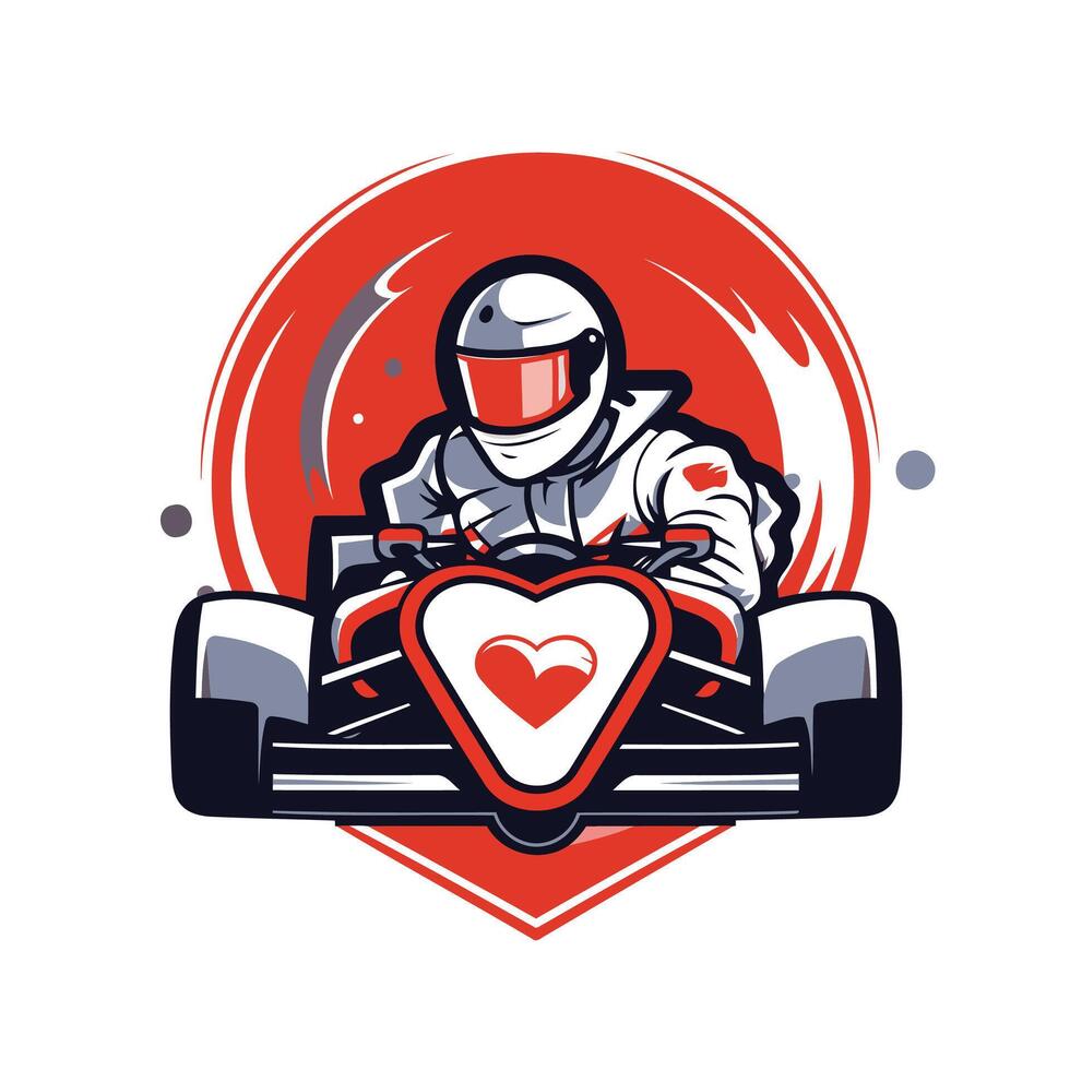 illustration of a kart racing driver driving a race car with a heart in his hand vector