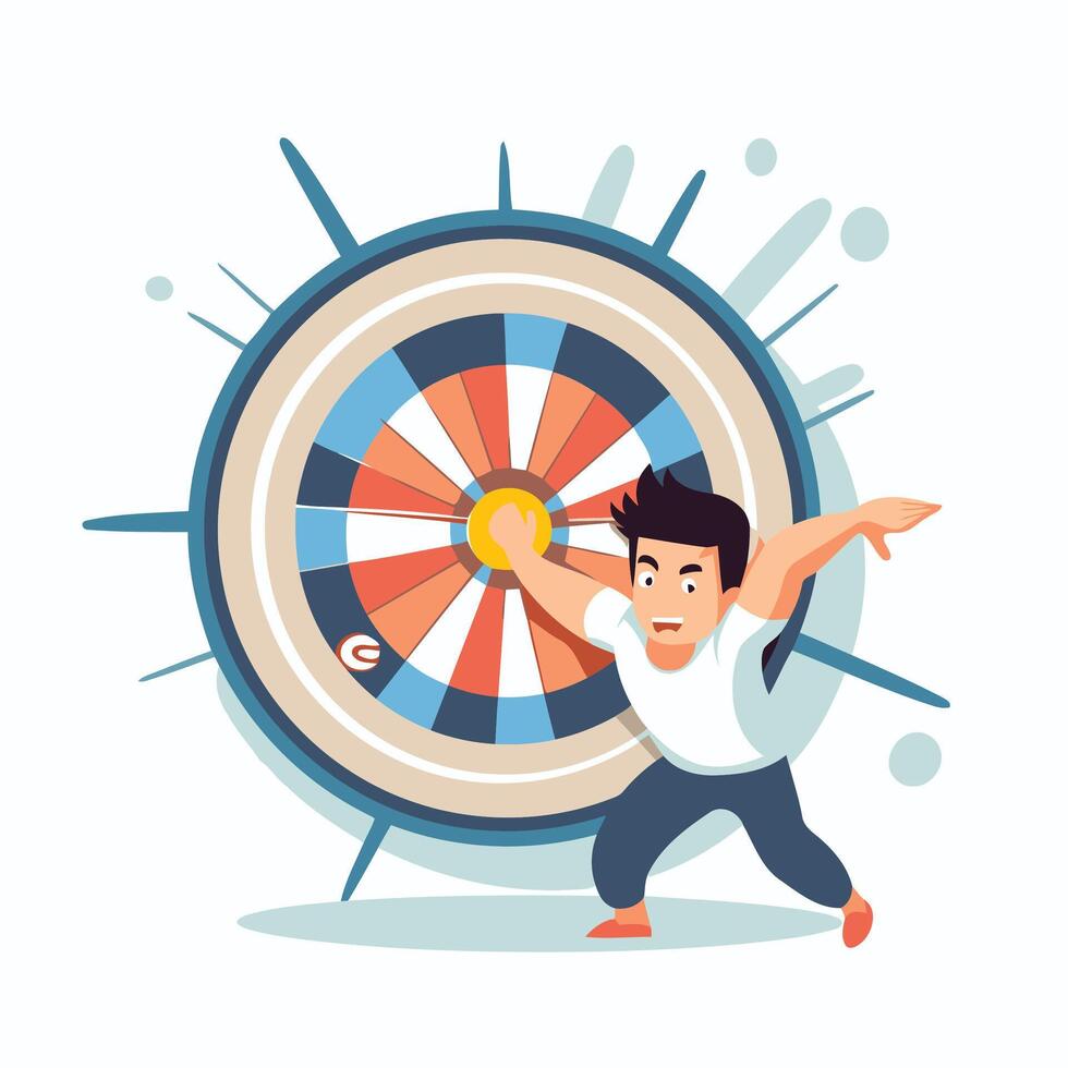 Man playing fortune wheel illustration in flat style Isolated on white background vector
