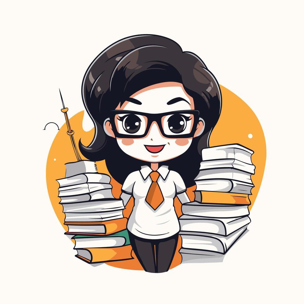 Girl student with books and syringe cartoon illustration graphic design vector