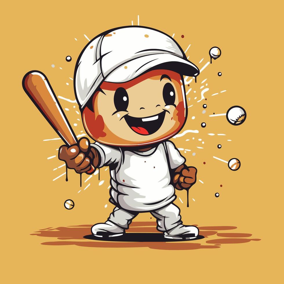 Illustration of a cartoon baseball player with baseball bat and ball vector