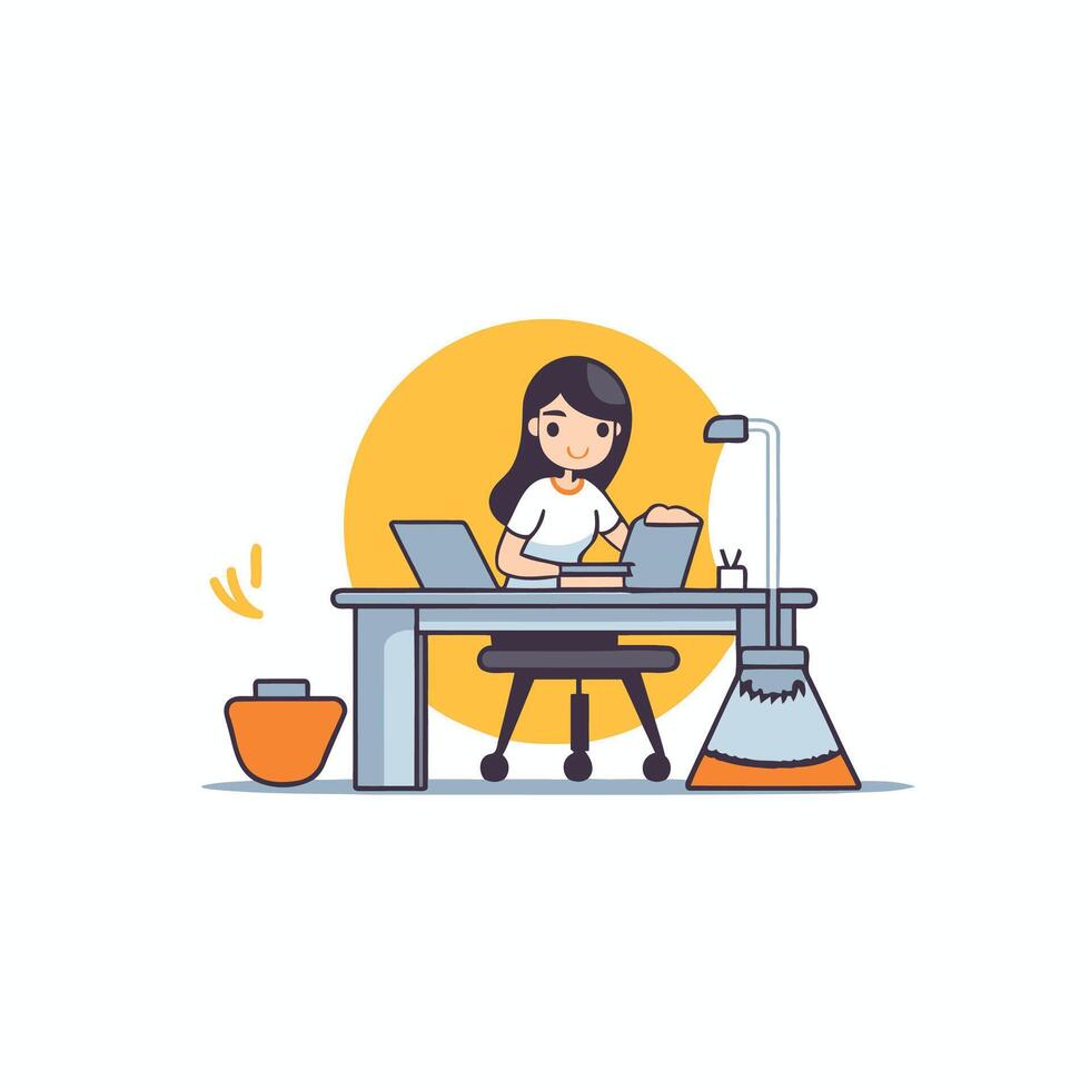 Woman working at home Work from home concept illustration vector