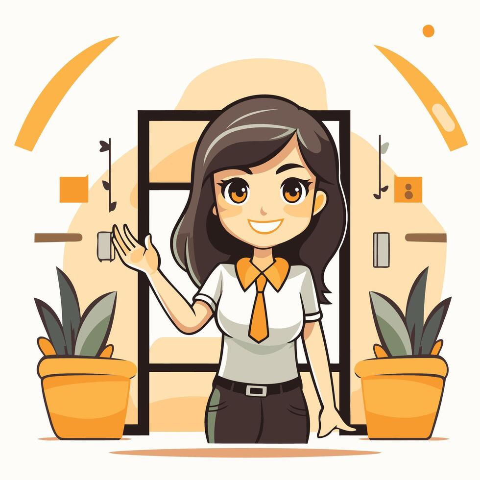 Young businesswoman in the office illustration in cartoon style vector