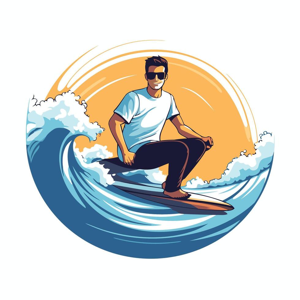 Surfer on the wave illustration in a flat style vector