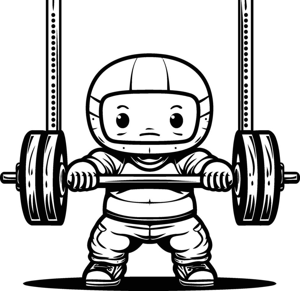 Cartoon Illustration of Cute Little Astronaut with Barbell vector