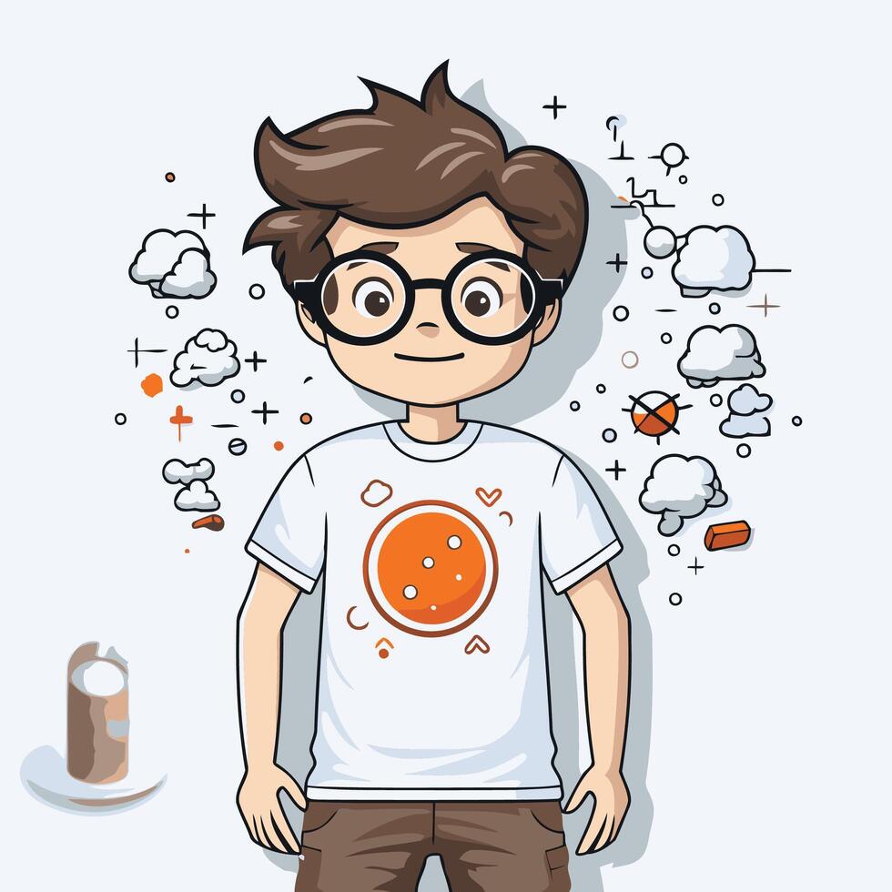 Cute hipster boy with glasses and casual clothes illustration vector