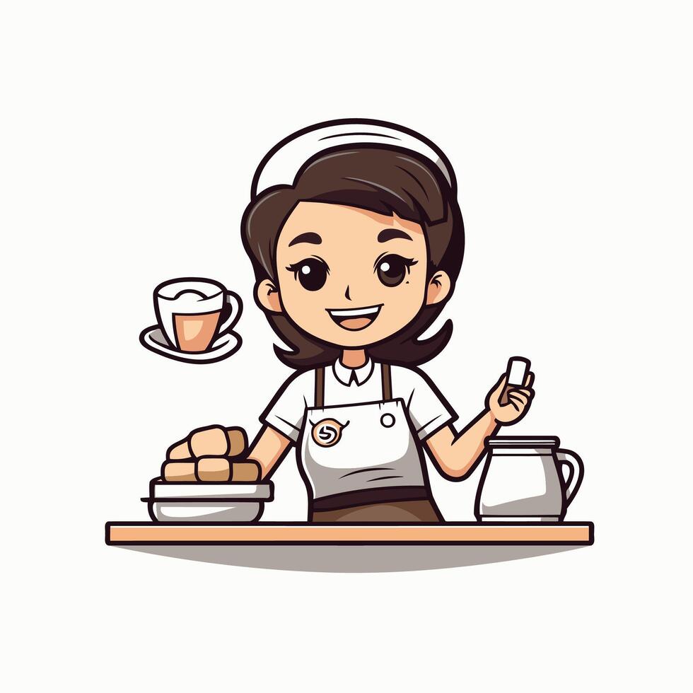 Cute waitress cartoon icon Restaurant and food theme Colorful design illustration vector