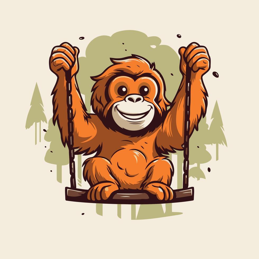 Orangutan on swing illustration of a cartoon character vector