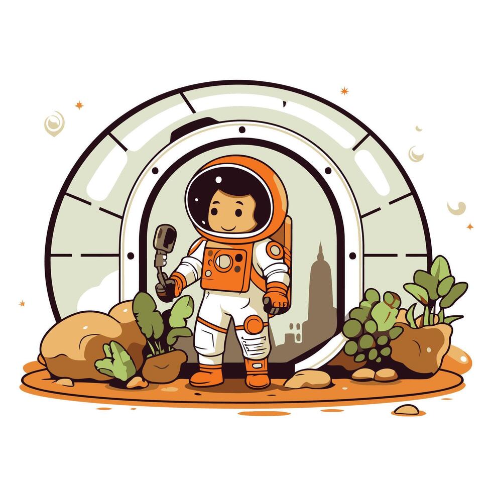 Astronaut in the spaceship illustration on white background vector