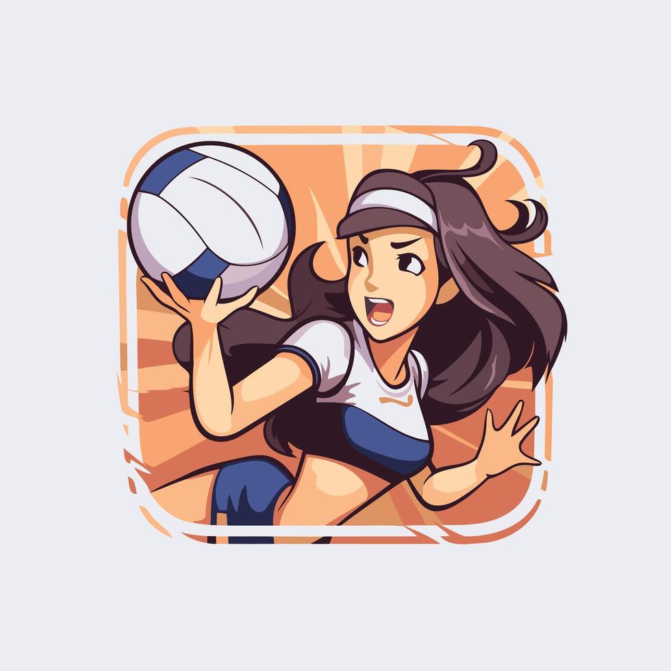 Volleyball player woman with ball illustration in cartoon style vector