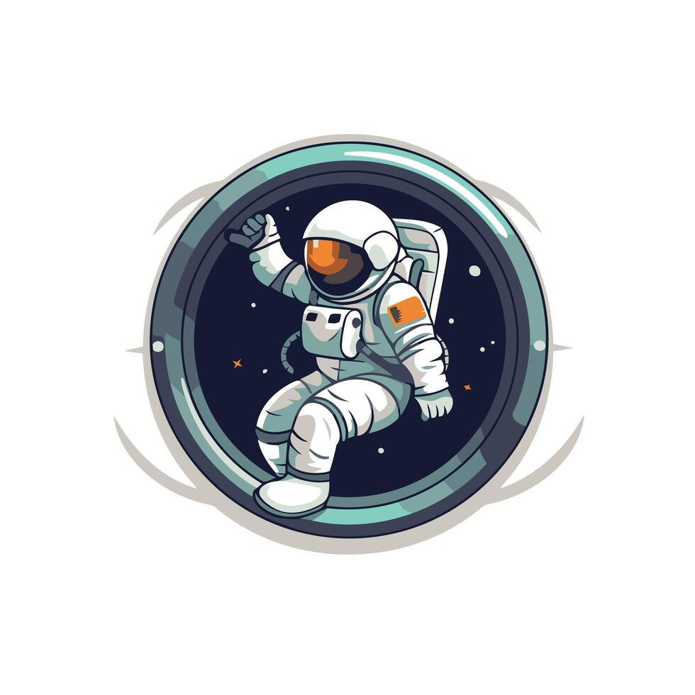 Astronaut in outer space button illustration in cartoon style vector