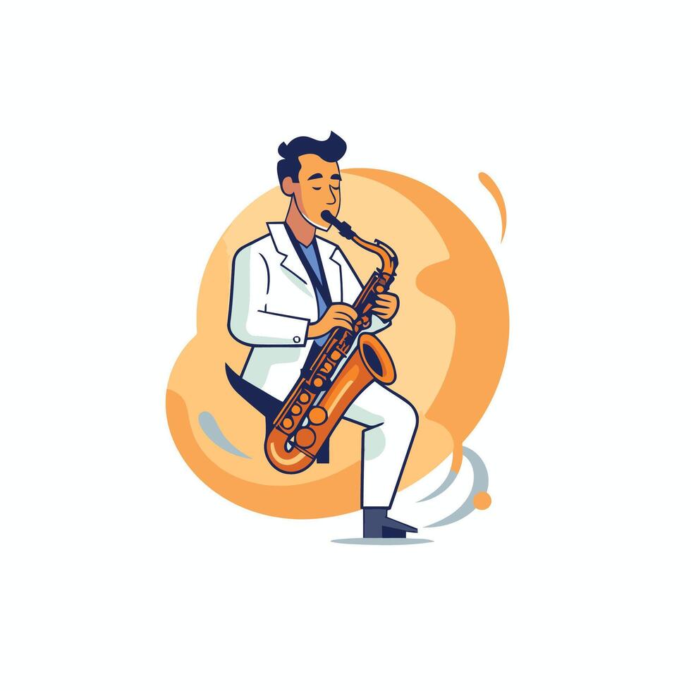 Cartoon jazz musician playing saxophone Flat style illustration vector